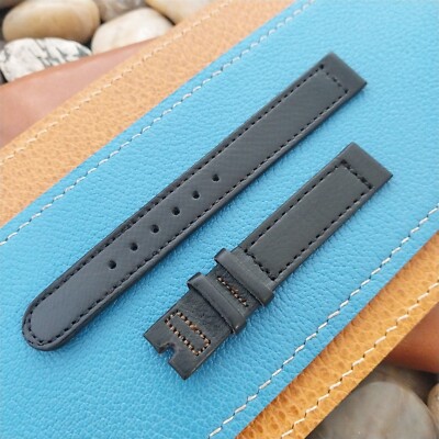 9/16'' 14mm Hamilton USA Black Leather Two-Piece Strap Unused Vintage Watch Band