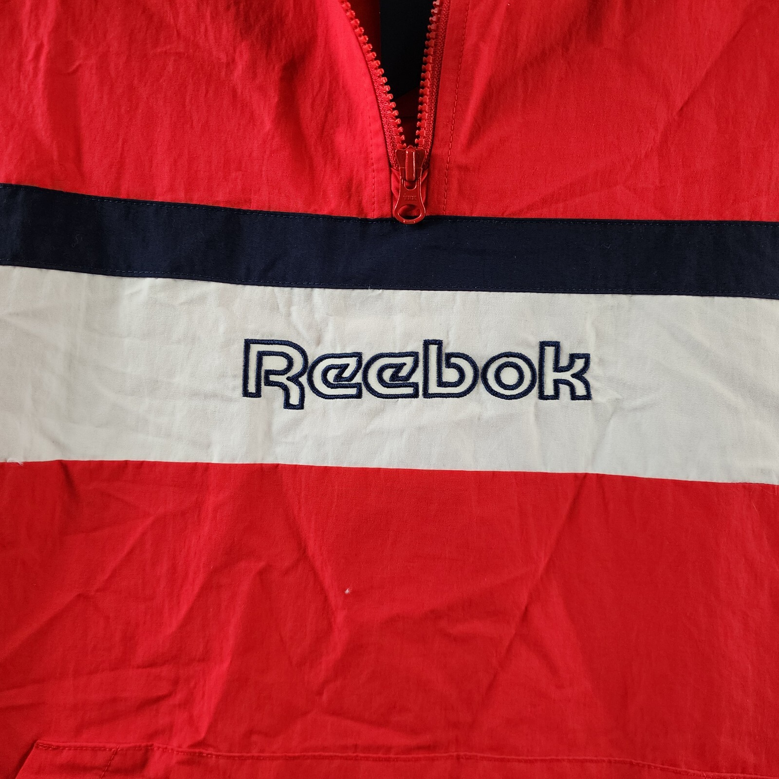 Reebok Retro Colorblocked Quarter-Zip Popover Men's L Vector Red Kangaroo Pocket - Picture 5 of 16