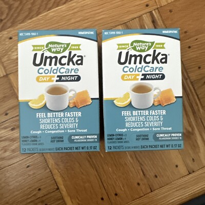 (2) Natures Way UMCKA ColdCare DAY & NIGHT 12pk : Soothing Drink; Citrus & Honey