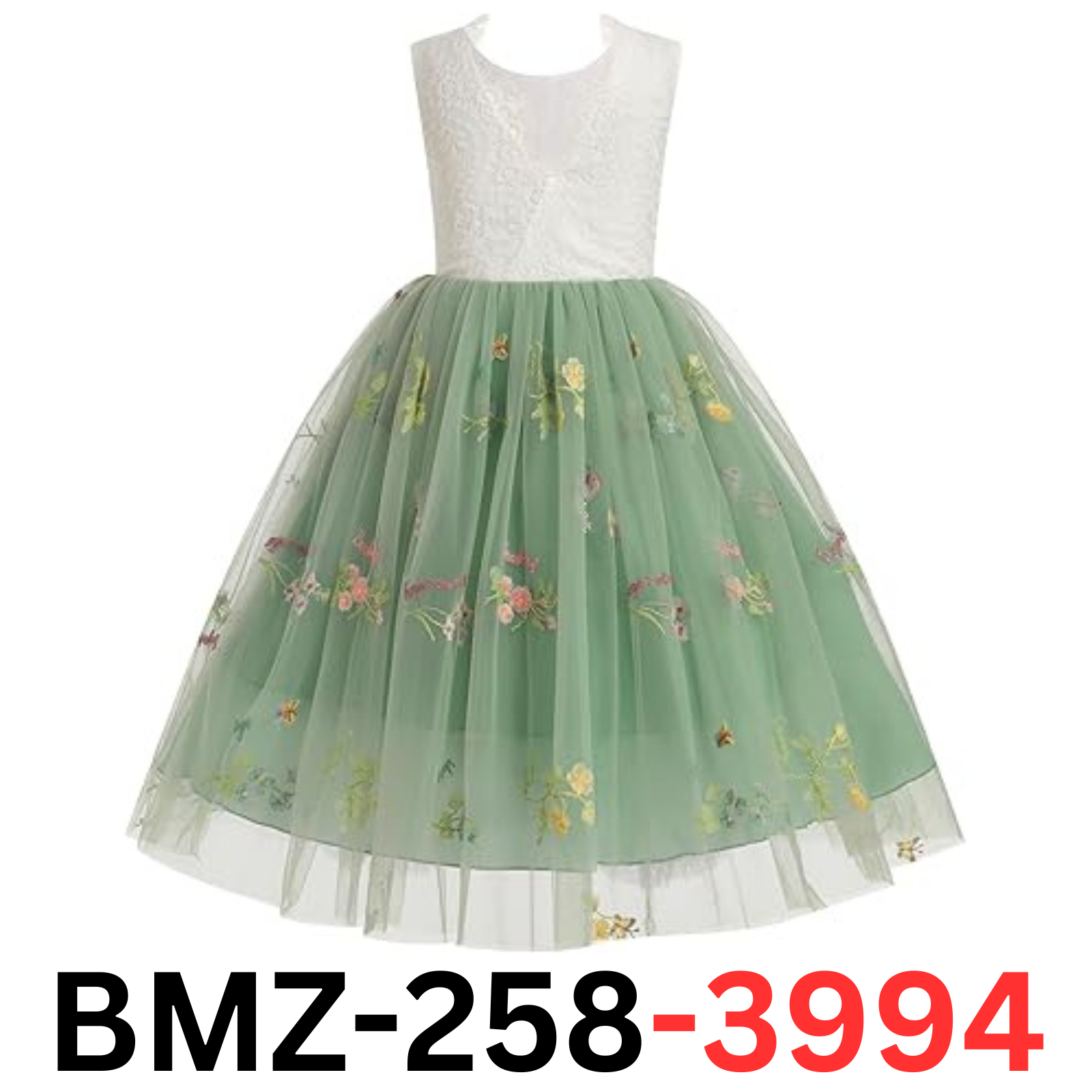 Fancy Dress for Kids- Flower Girls Lace Back Tulle Fairy Long A-Line Dress 3-4Yr