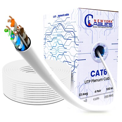 Cat6 Plenum Cable 1000ft Ethernet Internet Wire UTP 23AWG CMP 550MHz White