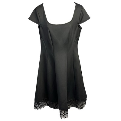 Donna Morgan Dress LBD Short Cap Sleeves Fit N Flare Stretch Crochet Hem NEW 10