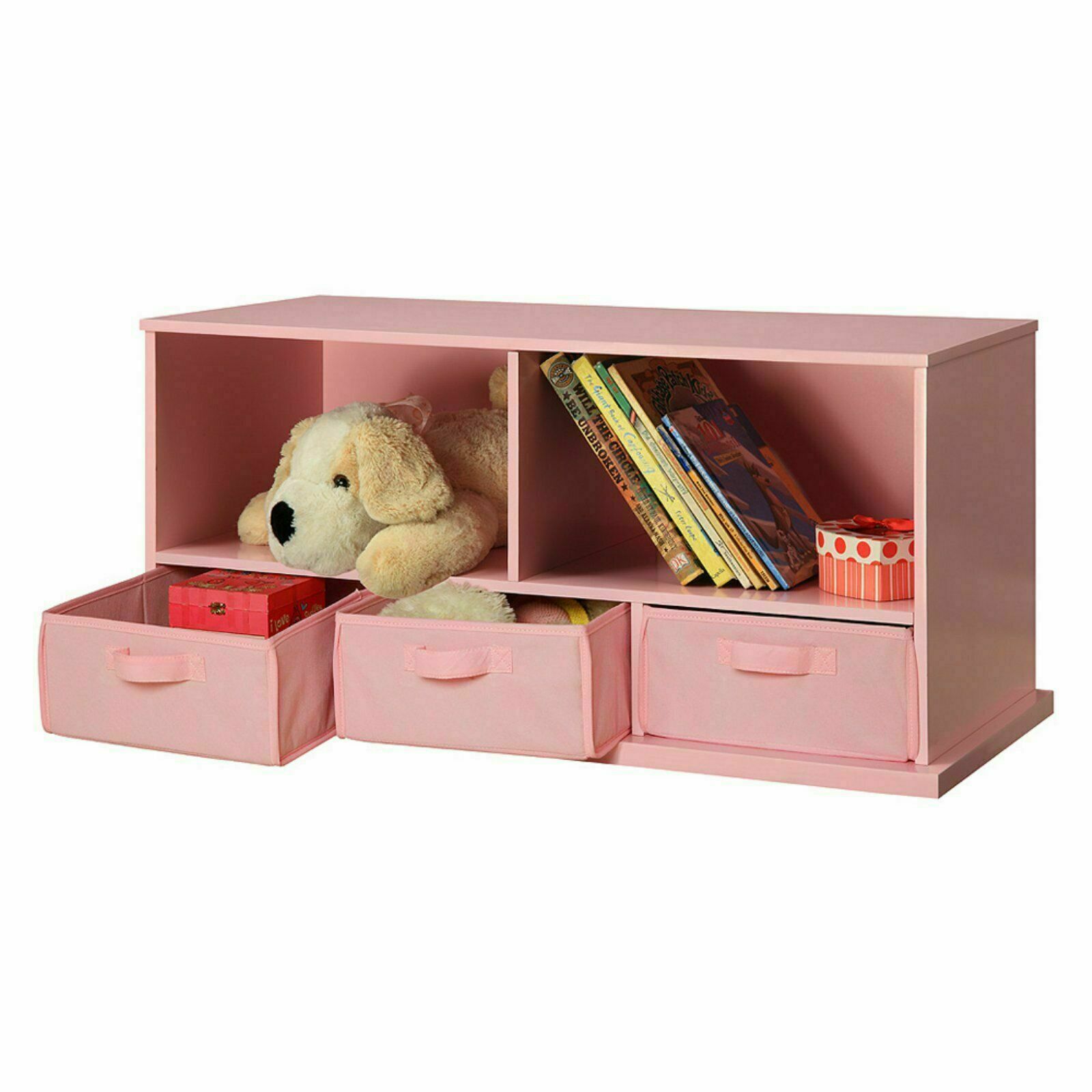 Kids Bookcase Toy Storage Cubby Basket Toddler Bedroom Playroom
