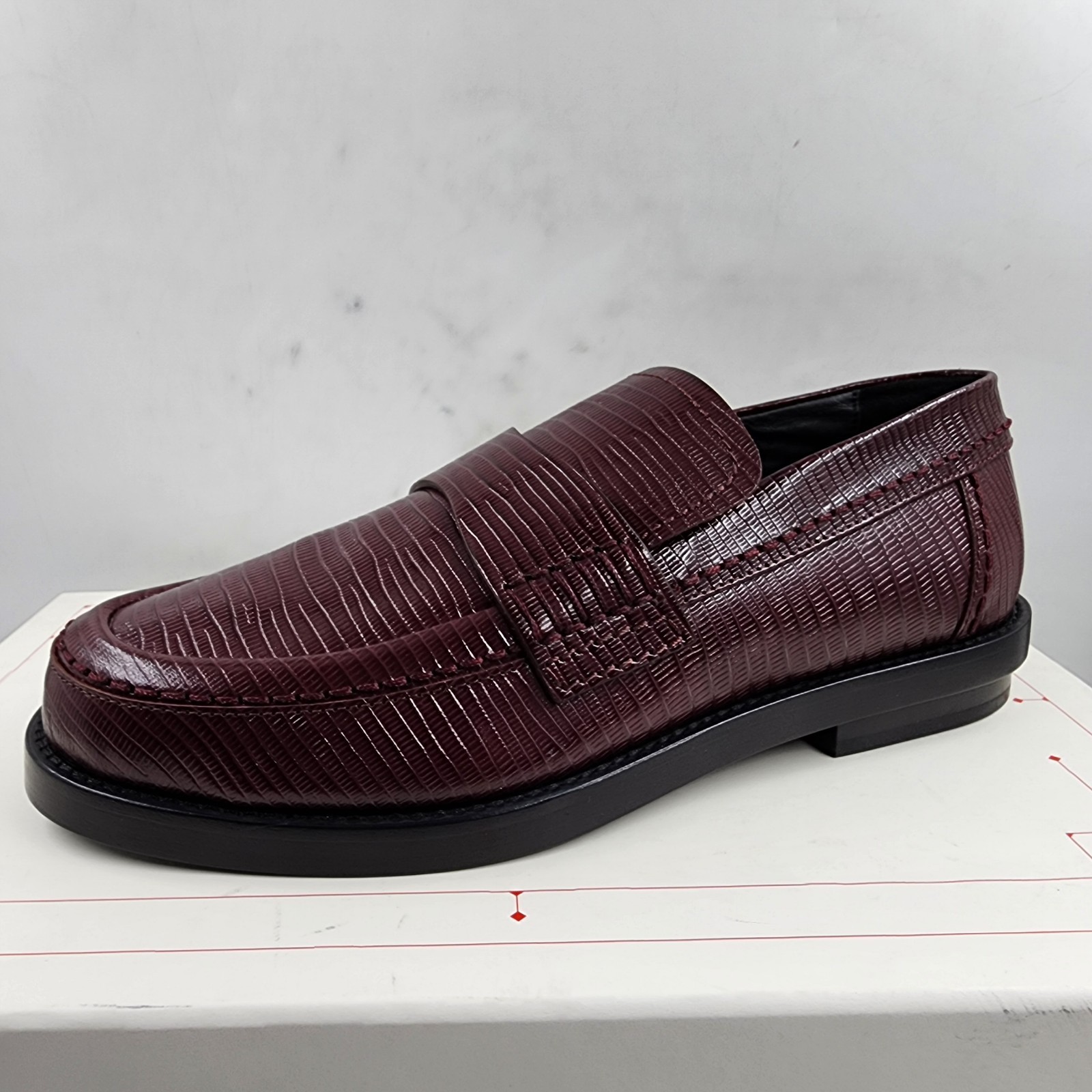 Alexander McQueen Croc Embossed Apron Toe Loafers Men's 42/9US Burgundy Slip On - Picture 16 of 21