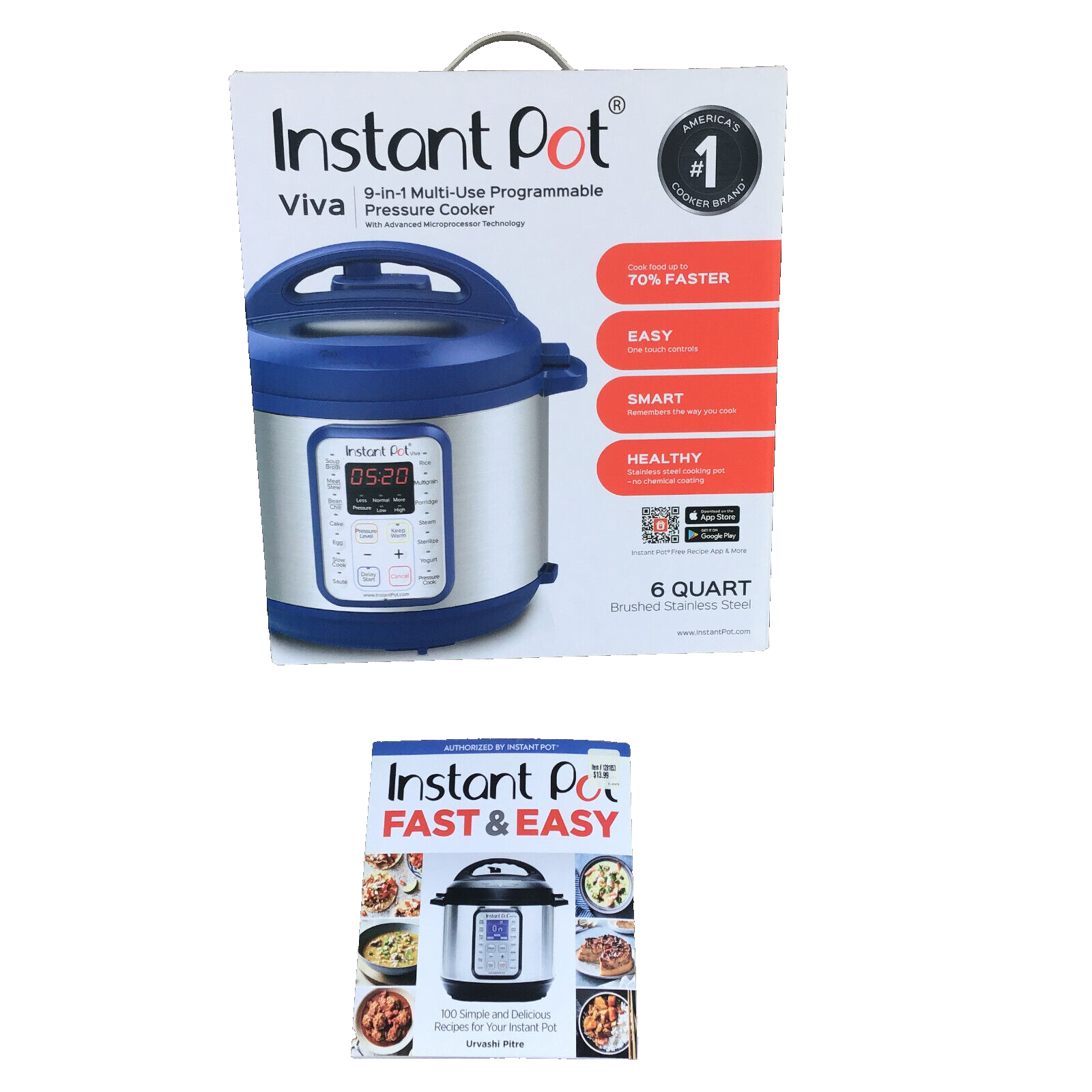 Instant Pot Viva Cobalt Blue Multi Use 9 in 1 6 Quart Pressure Cooker w Book eBay