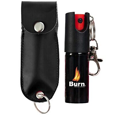 BURN Pepper Spray Maximum Strength with Leather Case Self Defense Black