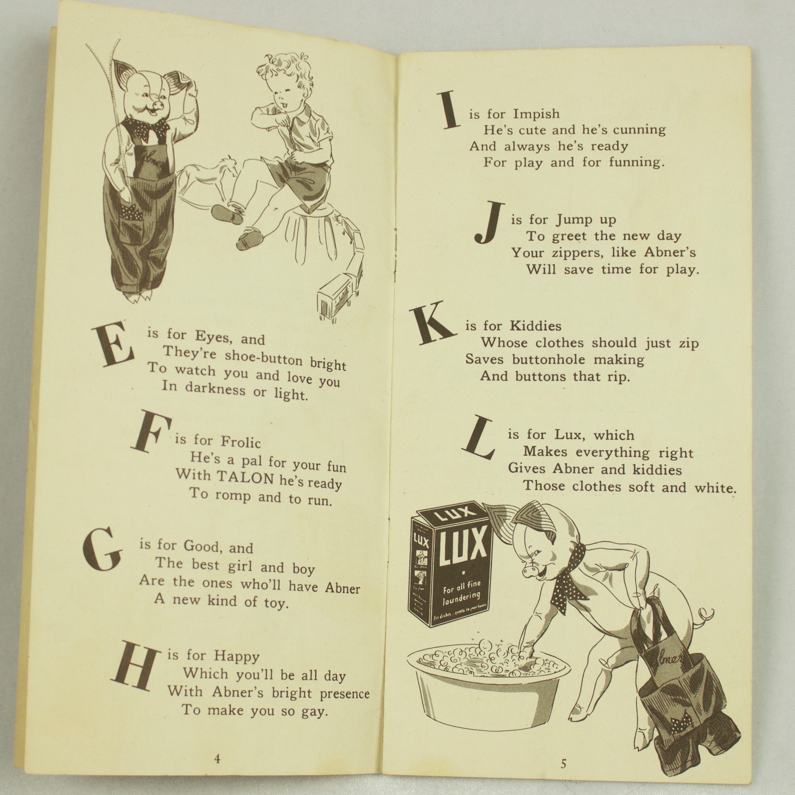 Vintage Talon Slide Fastener Zipper Booklet Lovable Abner Pig Mak A Doll Child