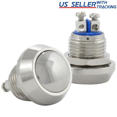 (2-Pack) 12mm Starter Switch Boat Horn Momentary Push Button Stainless Steel
