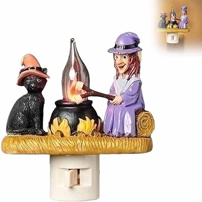Cat and Witch Campfire Flickering Nightlight 3D LED Lamp Halloween Decorations