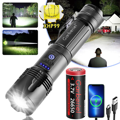 Super Bright 990000Lumen Powerful LED Flashlight XHP99 Rechargeable Zoom Torch
