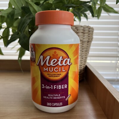 Metamucil Fiber 3-in-1 Psyllium Fiber Supplement 300 Capsules Exp 5/25