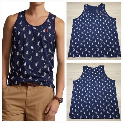 Polo Ralph Lauren Men's 2XL Navy Classic Fit graphic Allover Tank Top New
