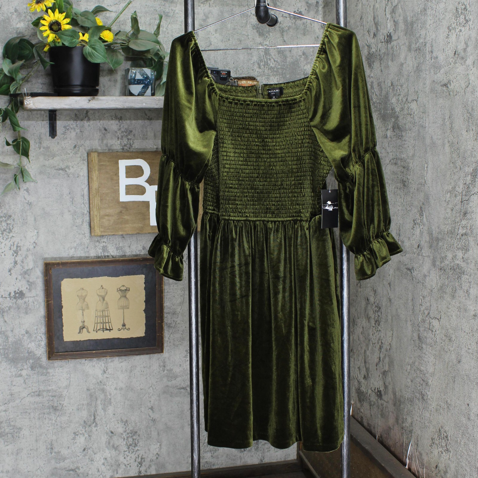 tahari Asl Velvet Square-Neck Ruched-Sleeve Dress 2DM186-T2 4 6 8 10 12 16  | eBay