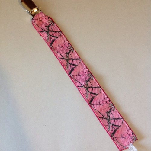 Baby Boy Girl Pacifier Clip Holder Ribbon Pink Mossy Oak Camouflage Pink Camo
