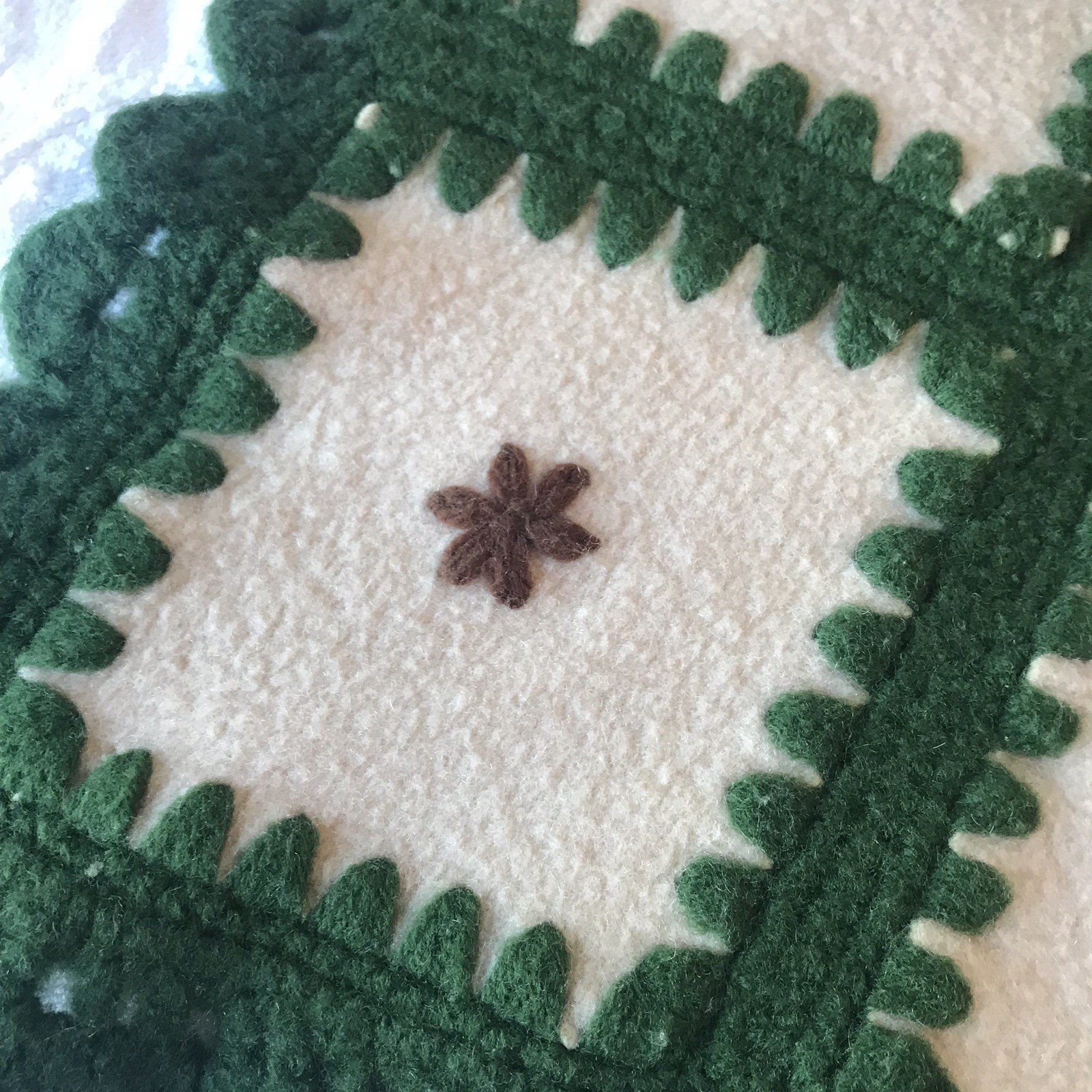 Vintage Hand Crocheted Patchwork Afghan Blanket Throw Wool Cream Green