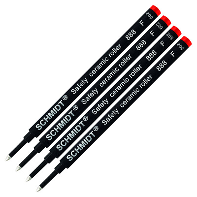 4 Pack - Schmidt 888 Rollerball Refill Red Fine Tip