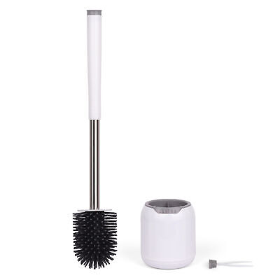ELITRA 180301 Silicone Bristles Toilet Brush & Holder Set with Tweezers - White