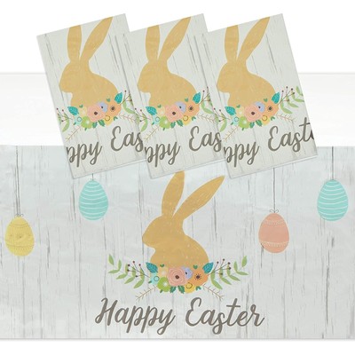 3x Happy Easter Plastic Party Tablecloth with Bunny Rabbit for Party 54x108 