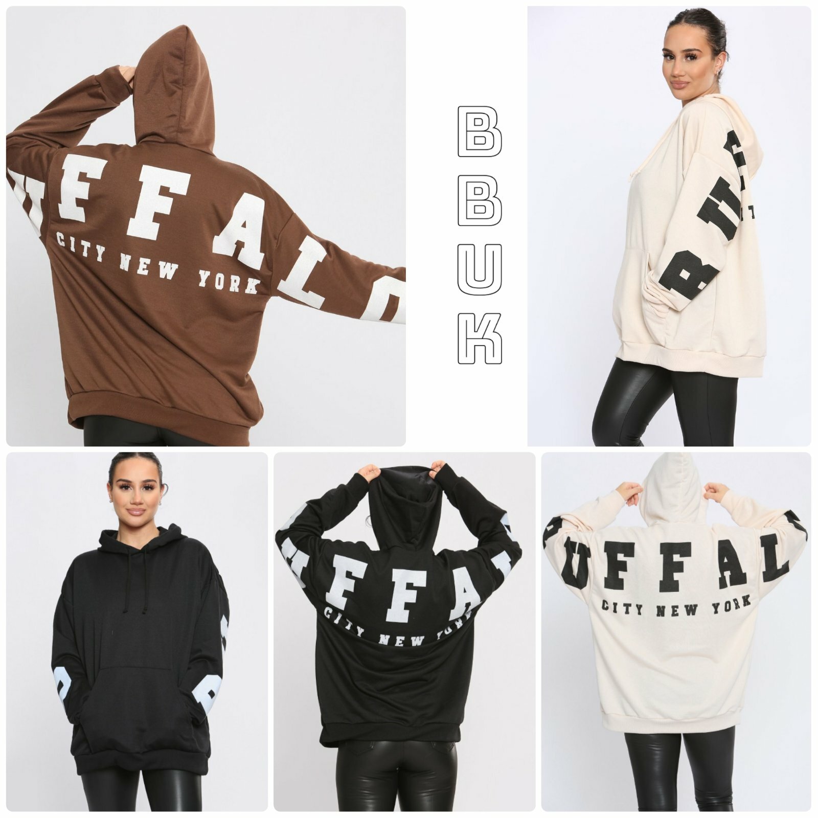 New Women's Buffalo Print Oversized Kangaroo Pocket Hoodie