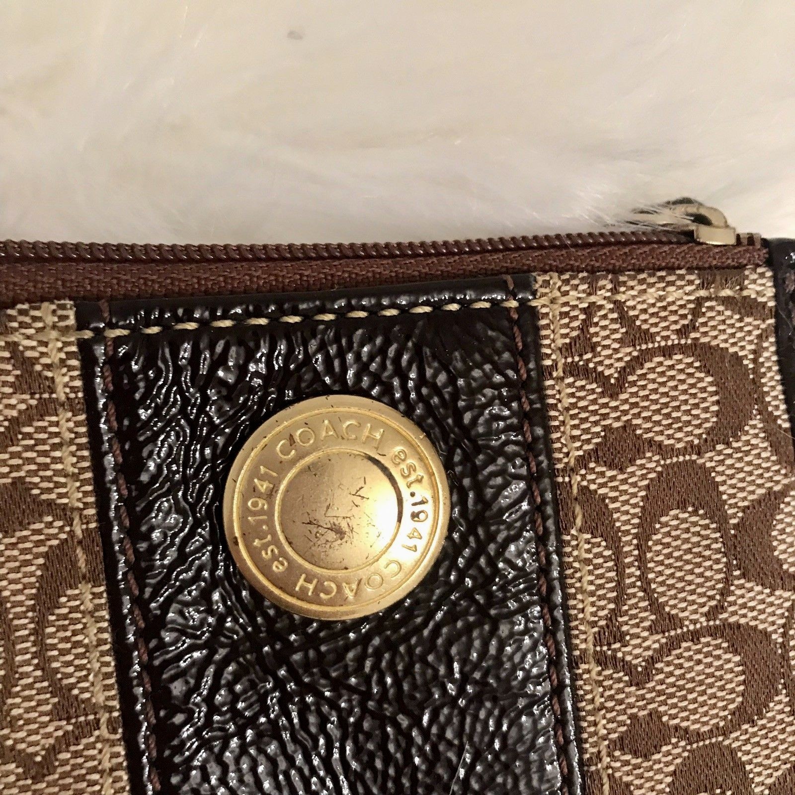 COACH  PATENT LEATHER CANVAS WALLET CREDIT CARD CASE SIGNATURE BRASS HARDWARE