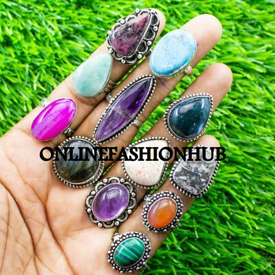 Natural Amethyst & Mix Gemstone 925 Sterling Silver Plated Wholesale Lot Rings