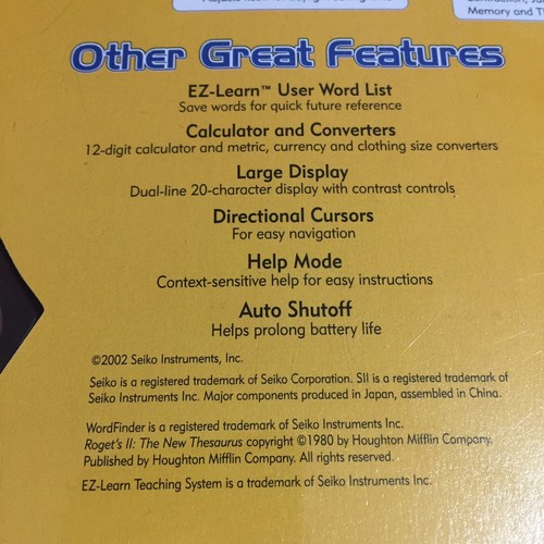 6 ozSeiko Electronic WP1500 Rogets II The New Thesaurus Spell Checker Crossword