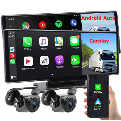 Wireless 10.26'' CarPlay Android Auto Dashcam Monitor DVR 2 Camera for Truck RV