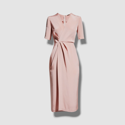 Pre-owned Adam Lippes $1590  Women's Pink Draped Crepe Silk Midi Dress Size 4