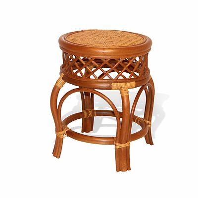 Ginger Handmade Rattan Wicker Stool Ottoman Plant Stand Fully Assembled