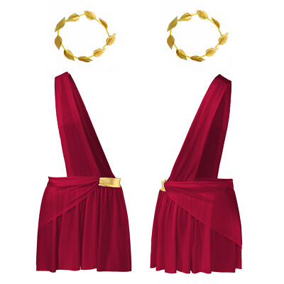 Mens Toga Garland Skirt Shiny Greek Strap Dress Up One Shoulder Headwear Set