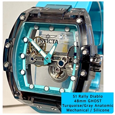 48mm Sky Blue GHOST DIABLO Mechanical Gray Bezel Invicta Mens Watch + 8DC