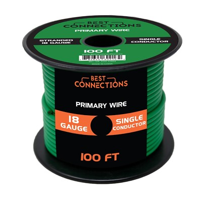 18 Gauge Car Audio Primary Wire (100ft Green)  Remote, Power/Ground Electrical