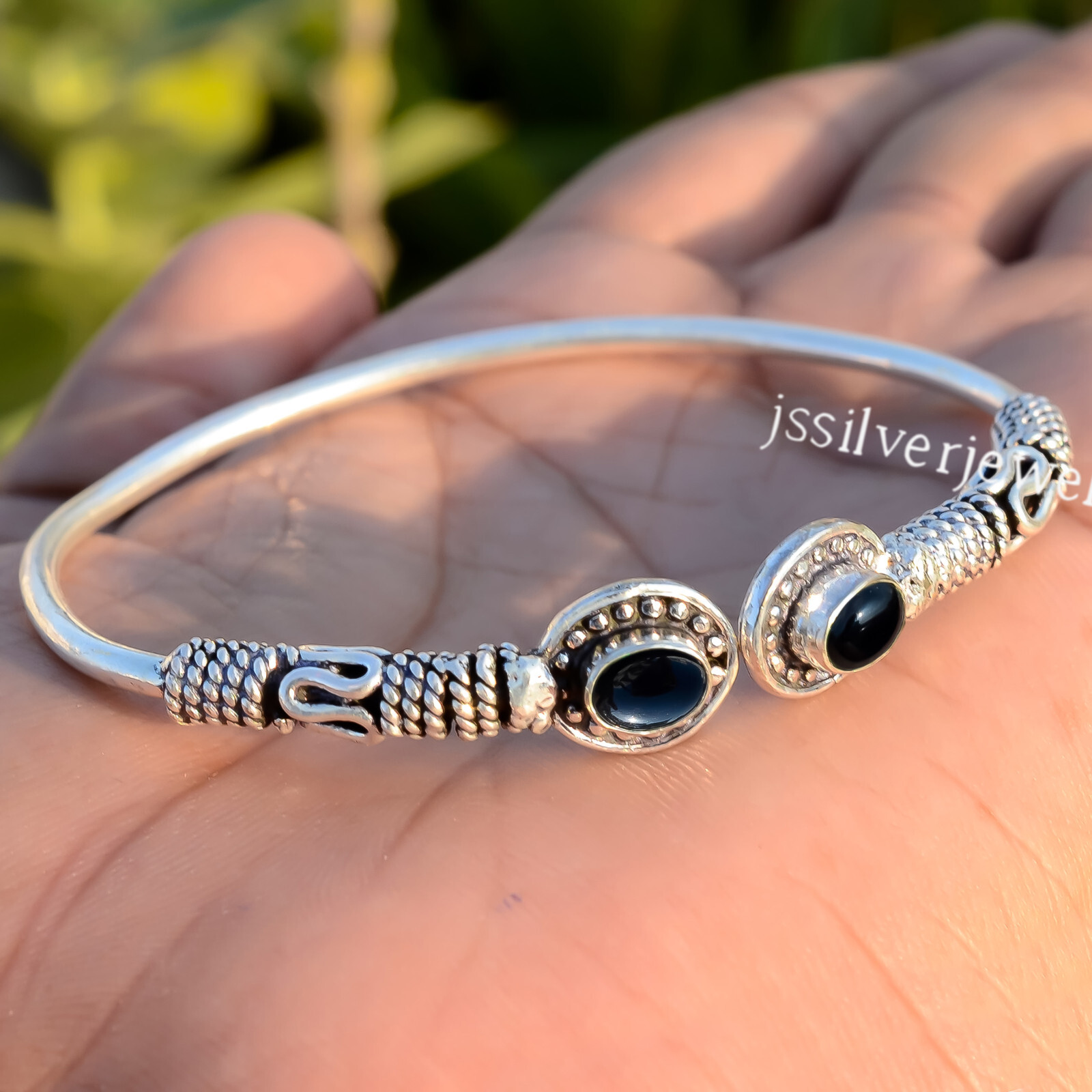 Black Onyx Gemstone 925 Sterling Silver Woman Bracelet