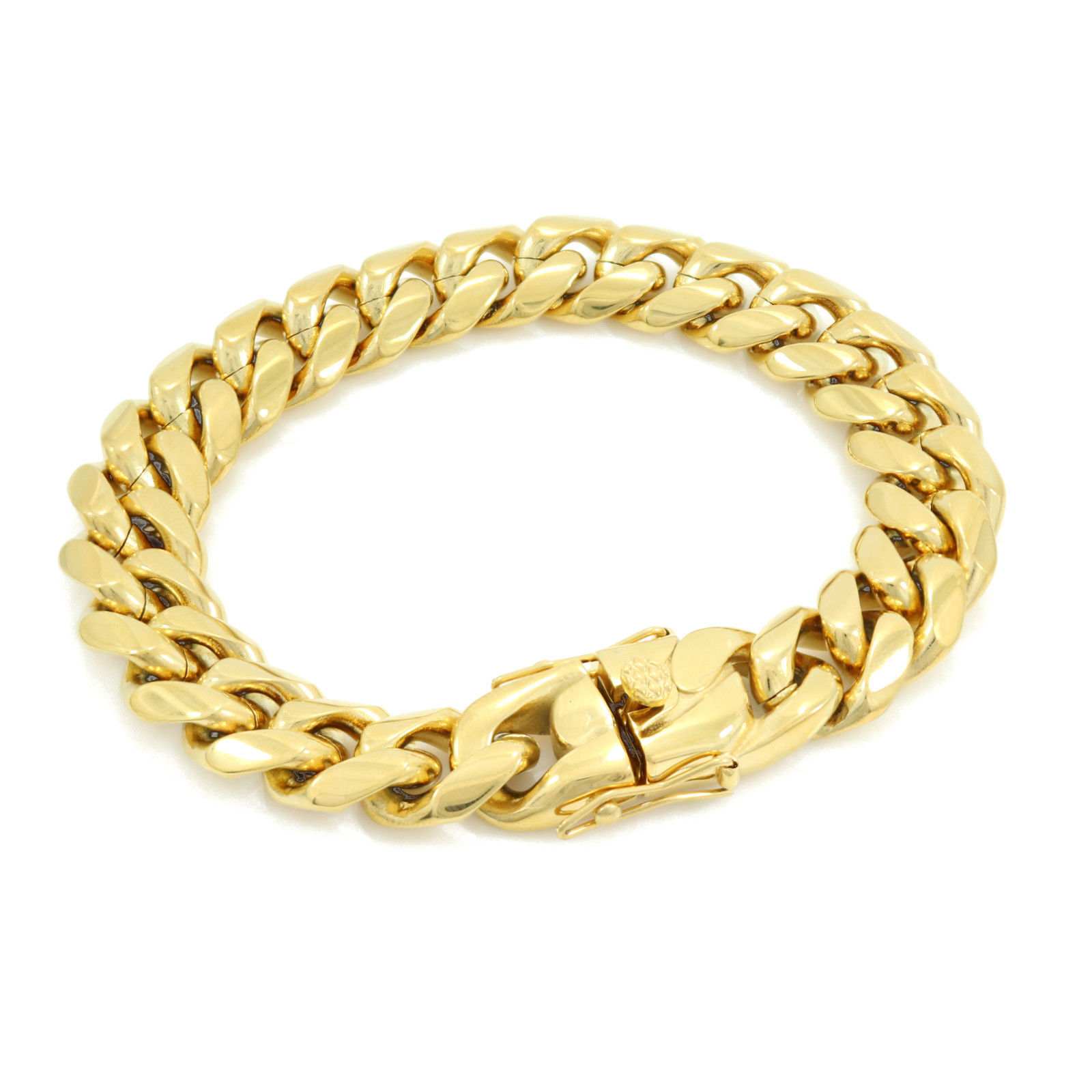 Men/'s Gold Finish Close Tight Miami Cuban Chain Bracelet Triple Box Lock 6MM