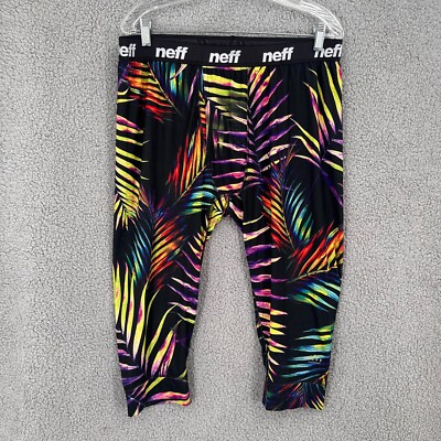 Neff Pants Mens Large Neon Tropical Active Sweatpants Base Layer 3/4 Mid NWOT