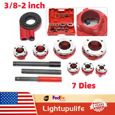 BSPT Pipe Threader 3/8'' to 2'' Dies Set Threading Tool Ratchet with Handle 7 Size
