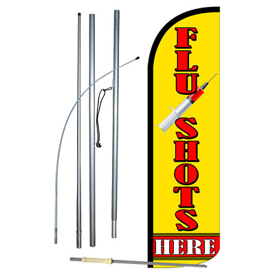 Flu Shots Here Flag with Flag Pole and Spike