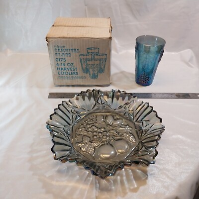 Iridescent Carnival Glass 0175 4 - 14 oz. Harvest Coolers & Fruit Dish
