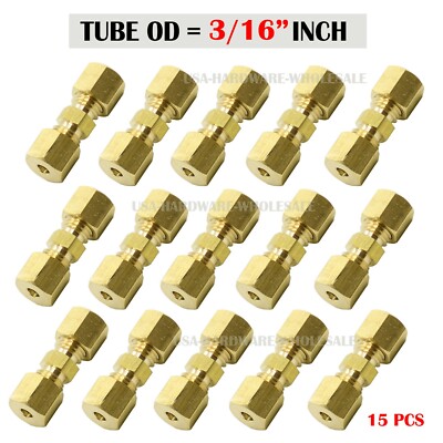 Brass Compression Tube Fitting, 3/16'' OD  Compression Union Connector ( 15 pack)