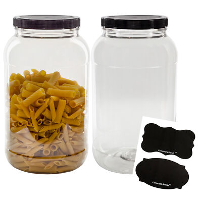 1 Gallon Clear Round Plastic Jars w/ Ribbed Lids 2pk; 4QT Food Storage Canisters