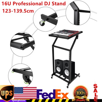 16U Rack Mount DJ Mixer Case Stand Studio Equipment Cart Stage Amp Rolling