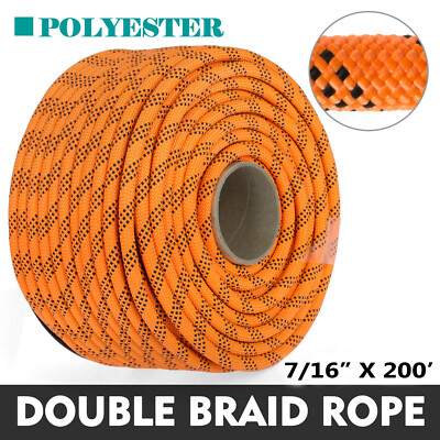 200FT Double Braid Polyester Rope Arborist Bull Tree Rigging Work Utility 7/16''