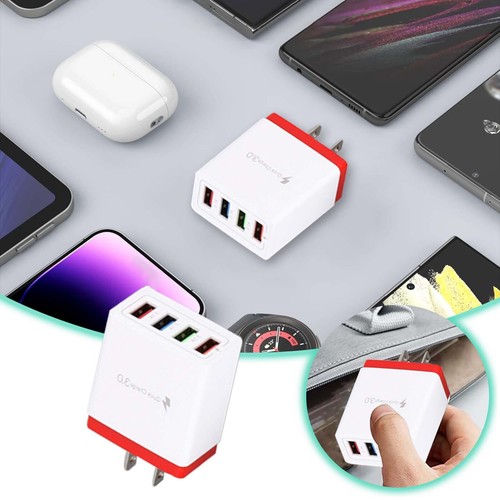 4 Port Fast Quick Charge QC 3.0 USB Hub Wall Home Charger Po
