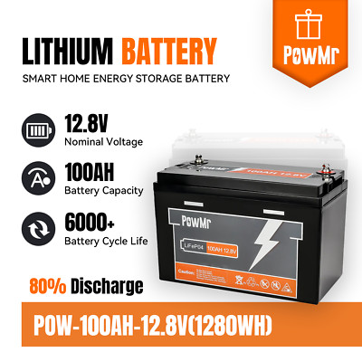 Powmr 12V 100Ah LiFePO4 Lithium Battery 100A BMS for RV Off-grid Trolling Motor