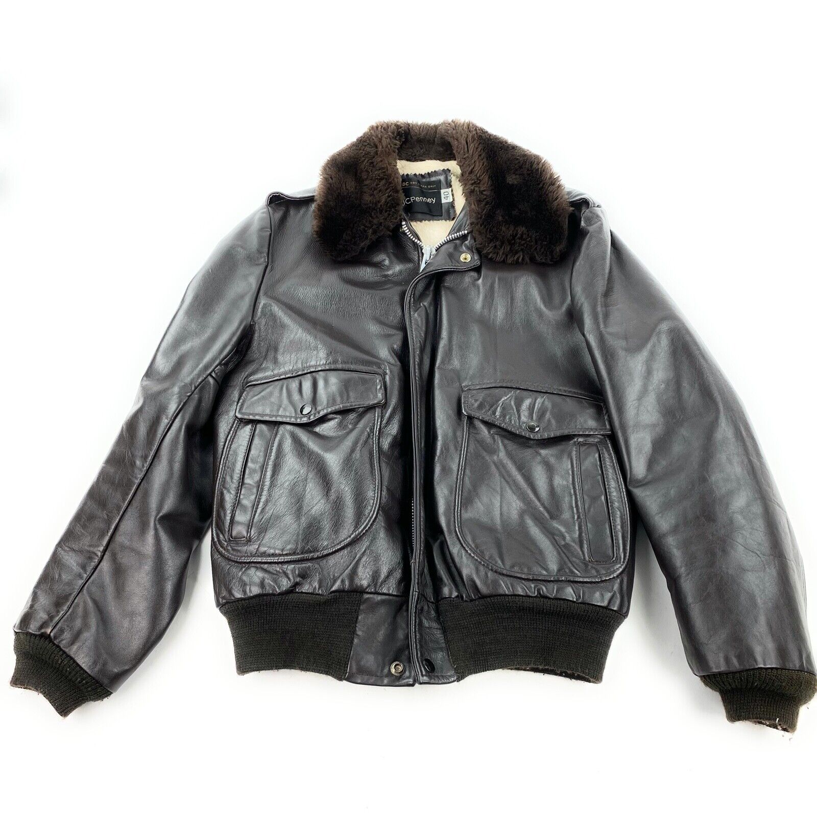 VTG 70s JCPENNEY Brown Leather Bomber Flight A-2 Talon VTG 70s JCPENNEY Brown Leather Bomber Flight A-2 Talon