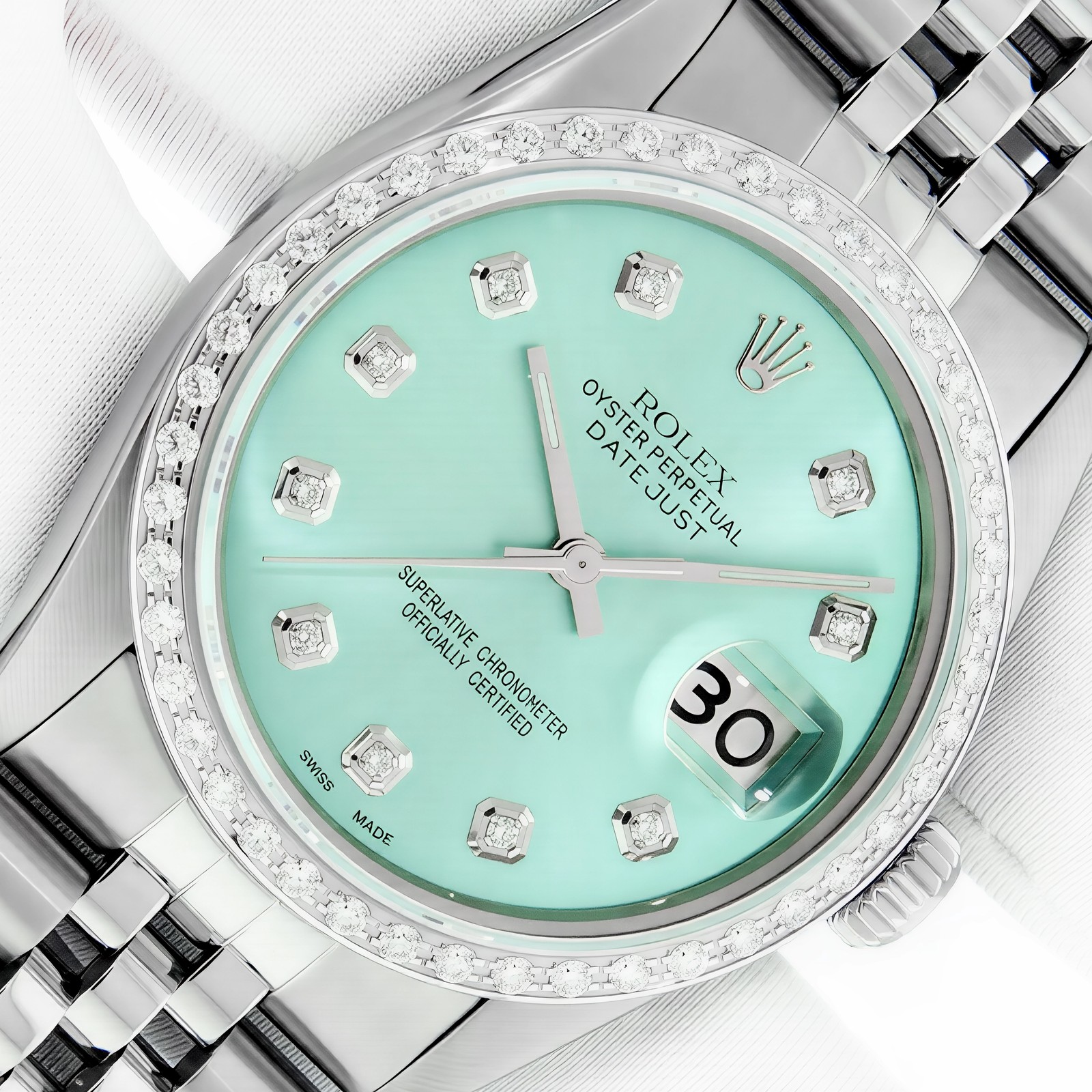 MENS ROLEX DATEJUST ICE BLUE DIAMOND DIAL STAINLESS STEEL WATCH,JUBILEE BRACELET