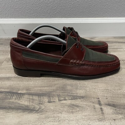 ET Wright Mens Shoes 11B Brown Green Leather Canvas Loafer Slip On Made in Italy