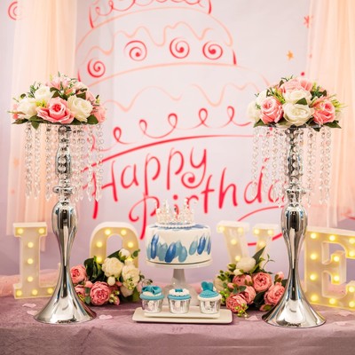 Silver Vases for Centerpieces, 21.3in Crystal Flower Arrangement Stand, Weddi...