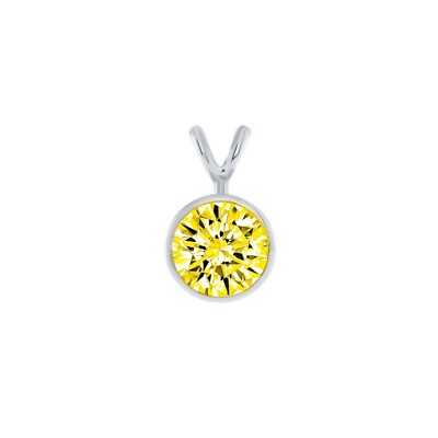 Pre-owned Shine Brite With A Diamond 2.25 Ct Round Cut Canary Solid Real 18k White Gold Bezel Pendant 18" Necklace