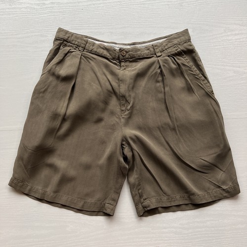 Tommy Bahama Pleated Silk Shorts Mens 36 Brown 8 Inch Inseam